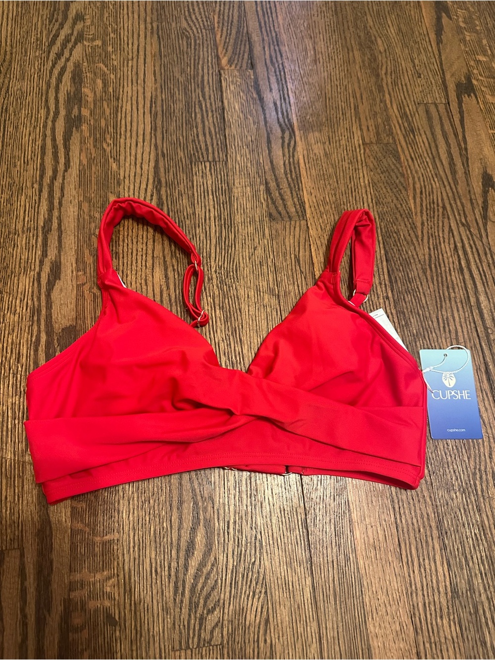 Cupshe Red Twist Front Bikini Top with Adjustable Straps